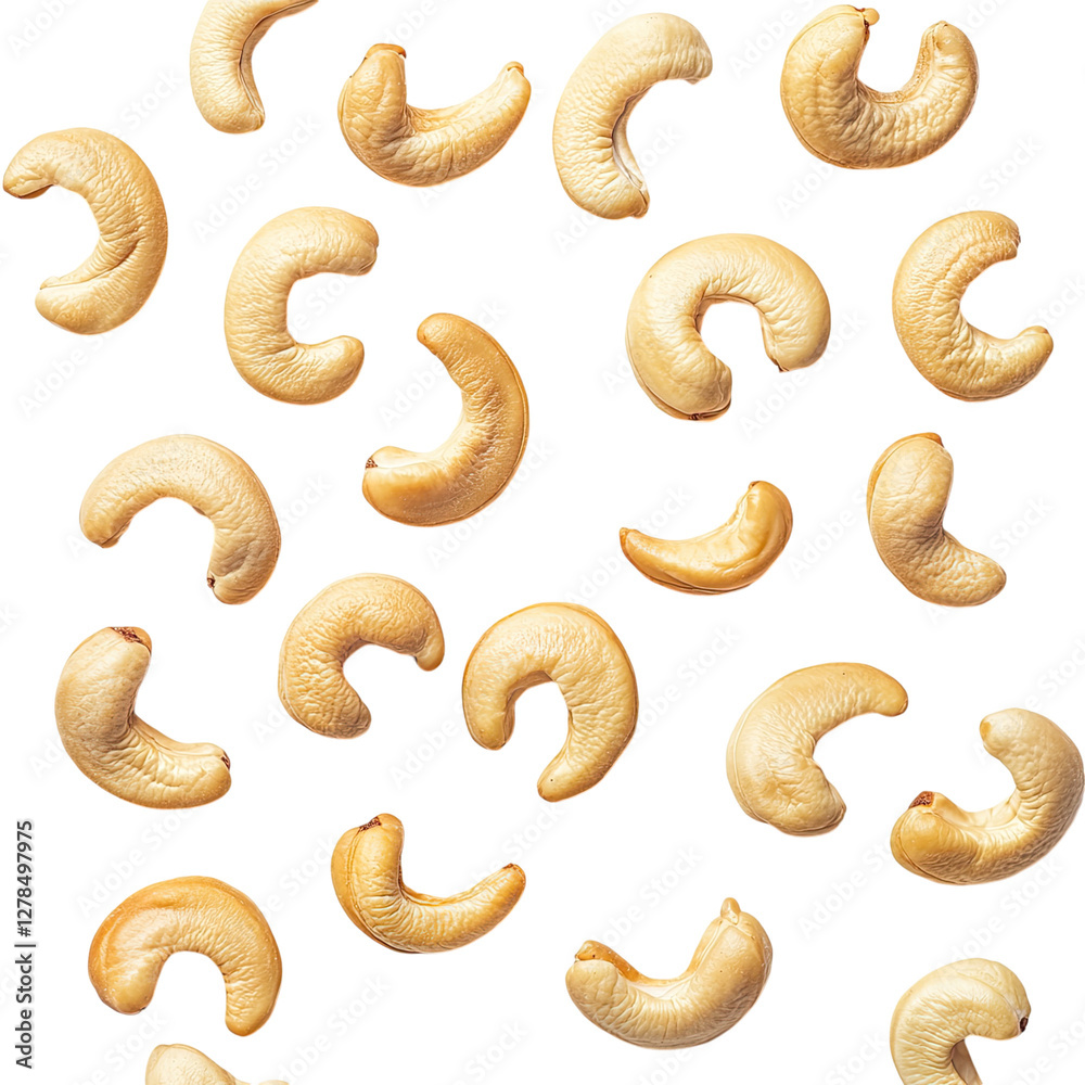 A few cashew nuts scattered on a Transparent background, A few cashew nuts scattered on a Transparent background,