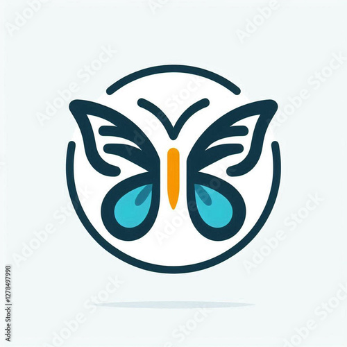 Abstract logo design combining owl and butterfly elements in smooth lines and vibrant colors, creating a harmonious and unique emblem.