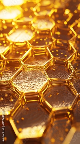 Obraz na płótnie Golden honeycombs, fresh flower honey pours from above and fills the honeycombs w salonie