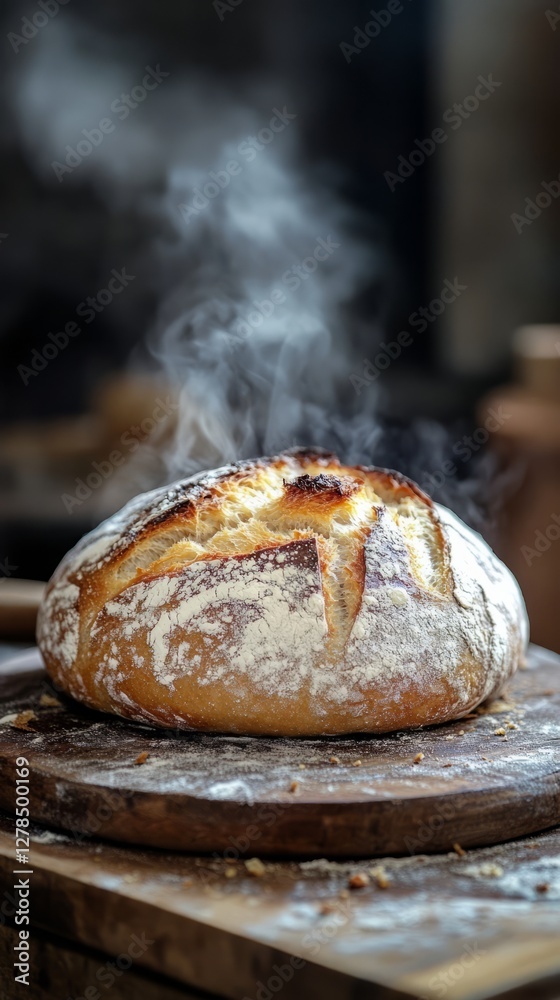 Freshly baked steaming sourdough bread, with yeast, from the nearest bakery near home