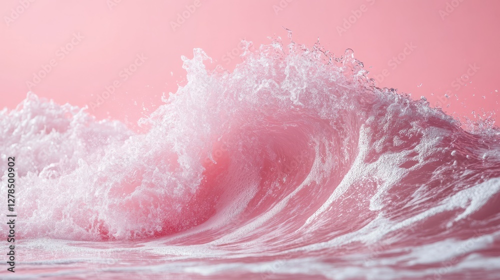 A gentle pink wave on a pink background rolls onto the shore as a symbol of tenderness, love, bright pleasant impressions, and as a contact with a pleasant texture