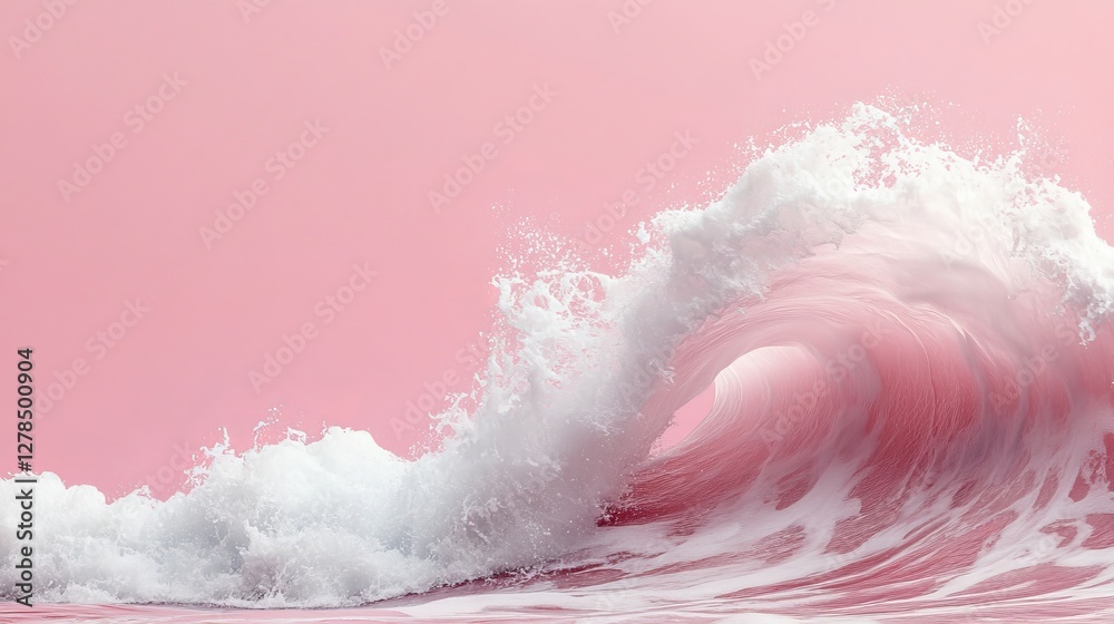 A gentle pink wave on a pink background rolls onto the shore as a symbol of tenderness, love, bright pleasant impressions, and as a contact with a pleasant texture,empty space for text