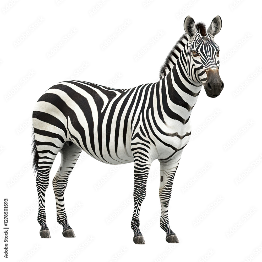 Obraz premium a zebra standing, with a full-body shot from head to toe, against a Transparent background.
