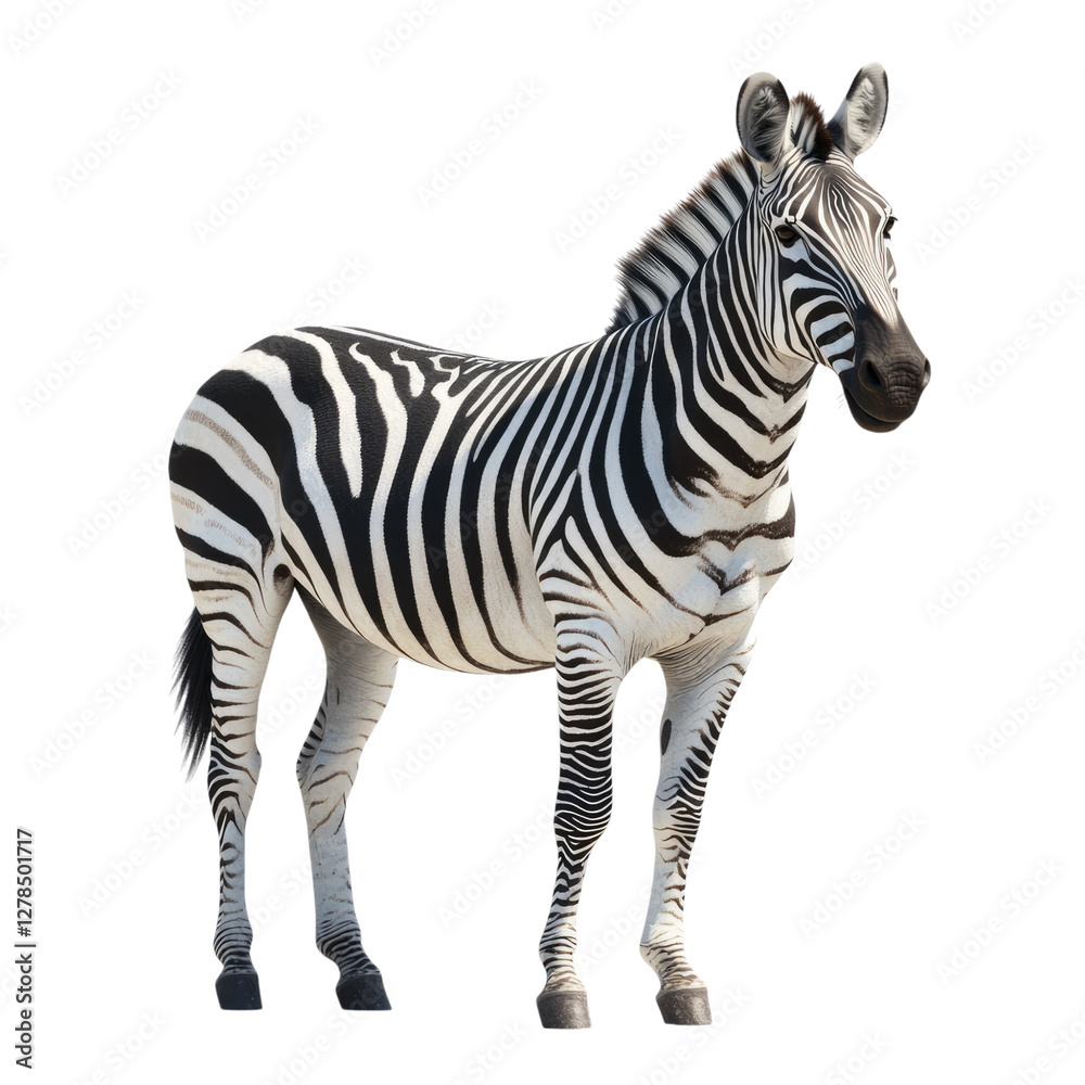Obraz premium a zebra standing, with a full-body shot from head to toe, against a Transparent background.