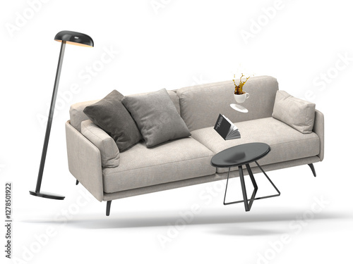 Vászonkép Zero gravity white interior living room 3 D Illustration