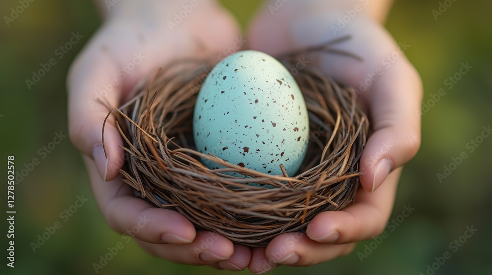 A close-up of hands holding a pastel-colored Easter egg in a nest, with a blurred background providing room for copy. A close-up of hands holding a pastel-colored Easter egg in a nest, with a blurred background providing room for copy.