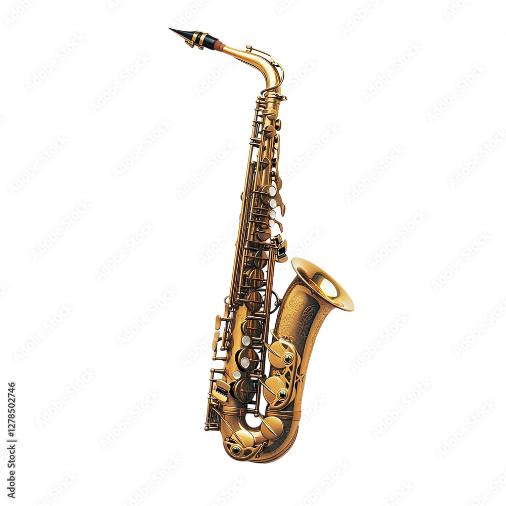 Naklejka premium A golden saxophone, against a Transparent background