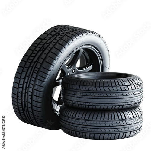 A set of four tires on a Transparent background,