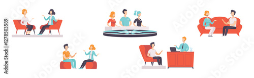 Tv Show with People Character Participate in Program Vector Set