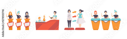 Tv Show with People Character Participate in Program Vector Set