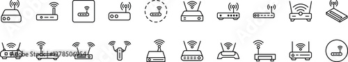 Wi Fi Router Outline Simple Linear Image Collection. Editable Stroke. Perfect for Web Sites, Books, Cards, Apps