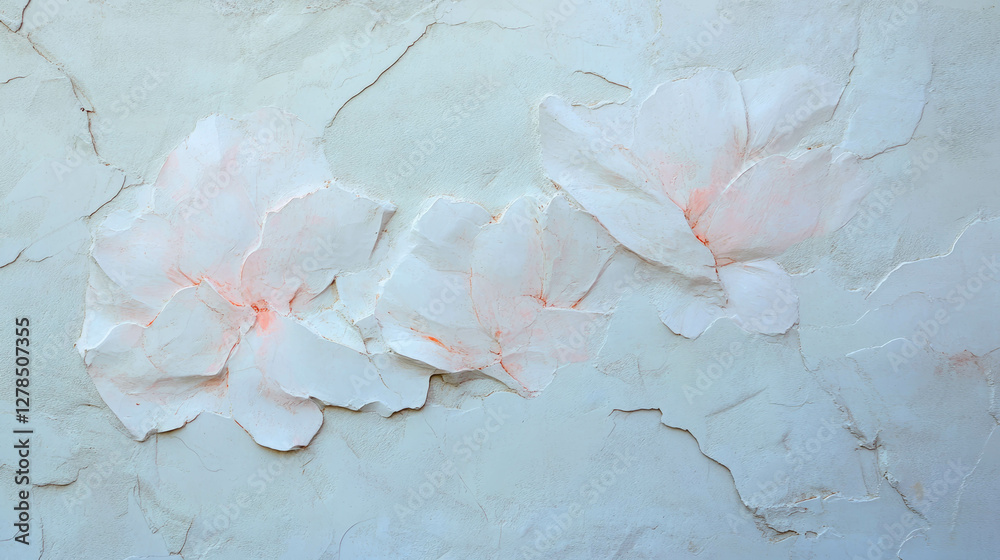 Obraz premium Elegant plaster wall texture with artistic floral elements for interior design inspirations