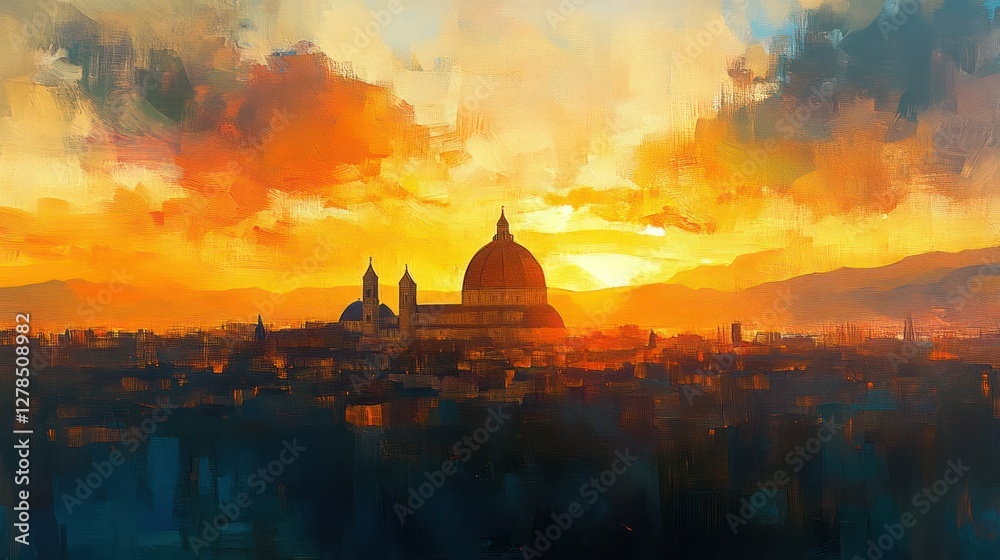 Fototapeta premium Florence sunset cityscape painting