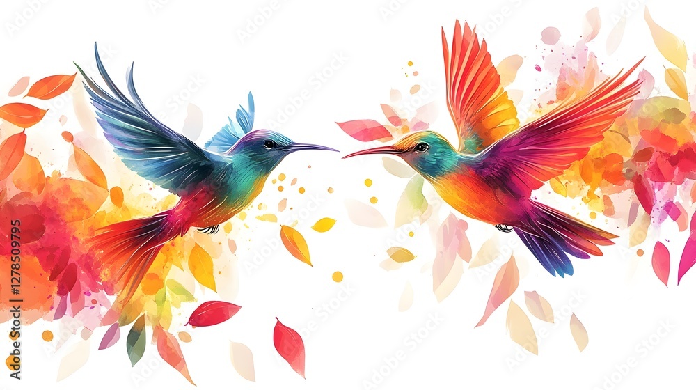 Obraz premium Vibrant Hummingbird in Ethereal Floral Landscape