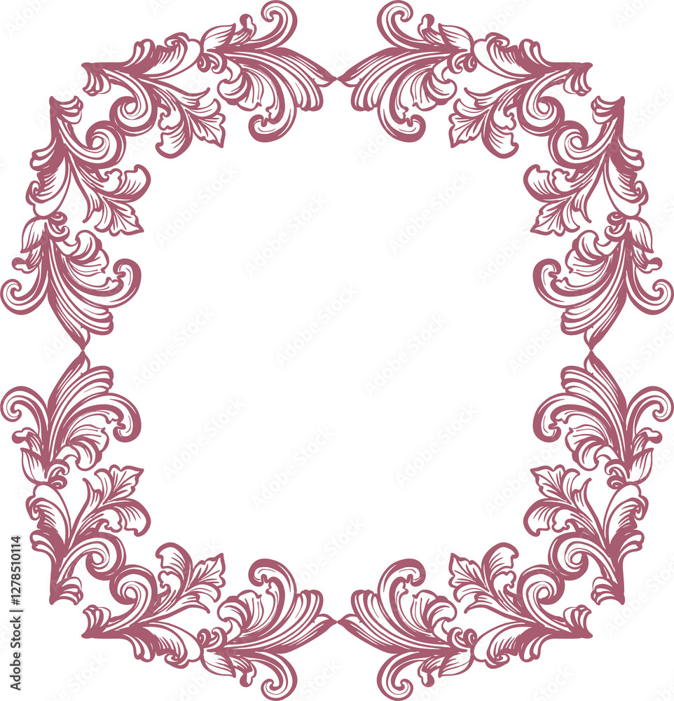 Botanical line illustration (frame) in toile de jouy style on transparent background. Digital contour illustration in vintage style for branding, advertising, wedding design. Botanical line illustration (frame) in toile de jouy style on transparent background. Digital contour illustration in vintage style for branding, advertising, wedding design.