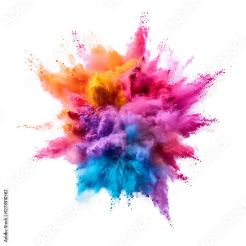 Vibrant colorful holi powder explosion isolated on transparent background