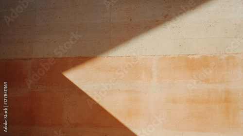 Minimalist architecture rammed earth wall with geometric shadow play