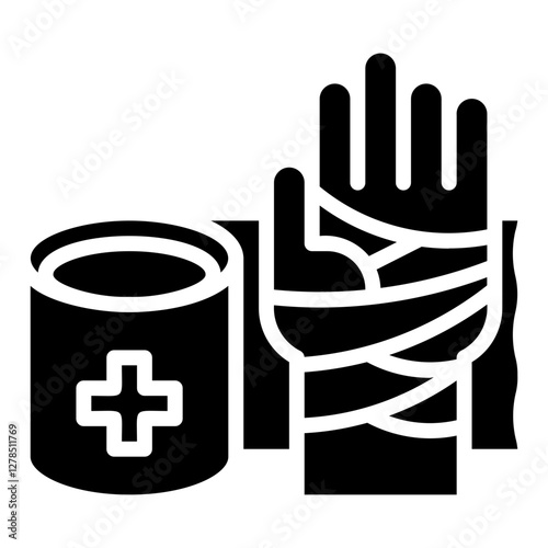 Bandage. This is a vector single icon with a solid style. It is suitable for any purpose, such as website design, mobile app design, logo design, etc.