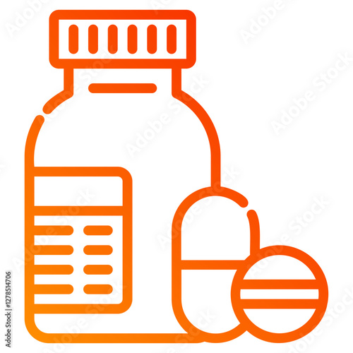 Pill bottle. This is a vector single icon with a dashed line gradient style. It is suitable for any purpose, such as website design, mobile app design, logo design, etc.