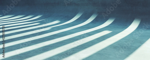 Abstract light patterns on curved concrete surface with rounded ribs