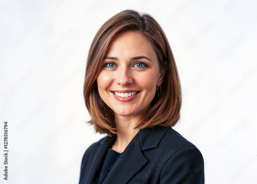 A smiling businesswoman in a suit, fair skin, sharp focus, isolated on a white background A smiling businesswoman in a suit, fair skin, sharp focus, isolated on a white background