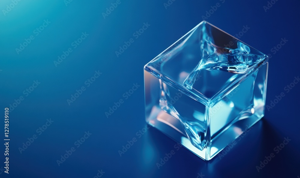 Crystal clear ice cube on blue background. Crystal clear ice cube on blue background.