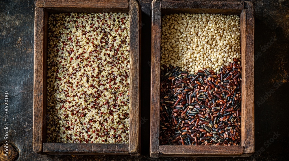 Exploring diverse grains and seeds rustic kitchen food photography natural setting close-up view culinary art Exploring diverse grains and seeds rustic kitchen food photography natural setting close-up view culinary art