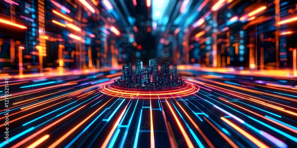 Fototapeta premium Digital virtual city scanning for cybersecurity threats urban environment 3d visualization futuristic