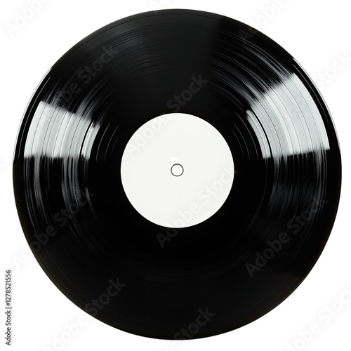 Vinyl record with white label isolated on transparent background,