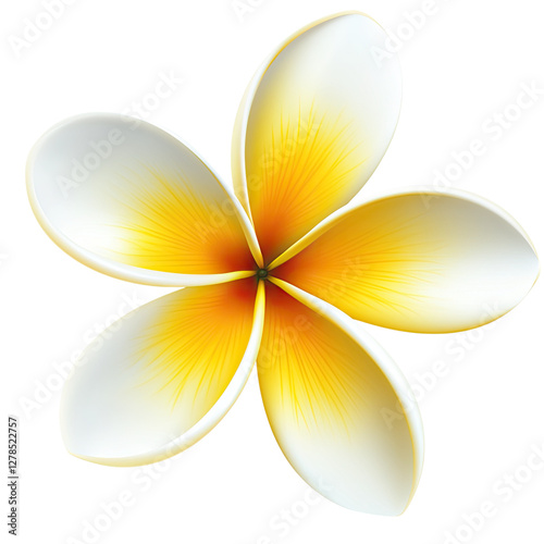 White and yellow frangipani flower icon, Transparent background,