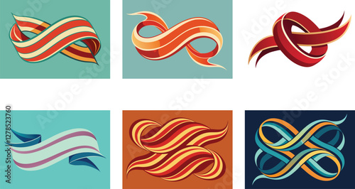 Ribbon patterns flowing ribbon like shapes vector art set design 