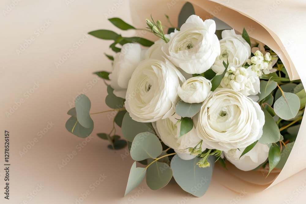 Obraz premium Beautifully arranged ranunculus flowers, a charming centerpiece for romantic celebrations.