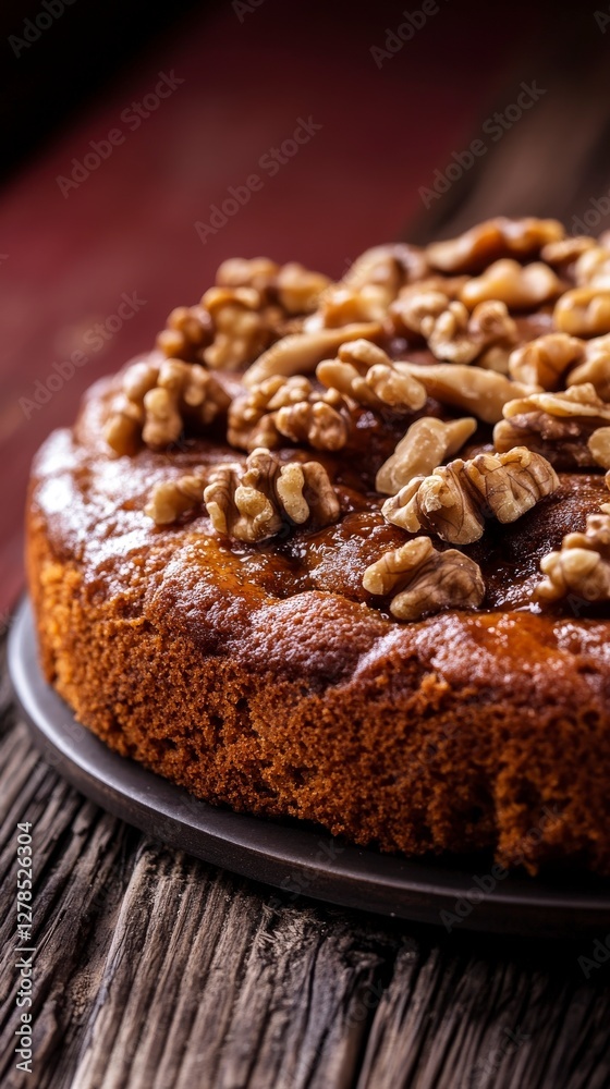 Fototapeta premium Scrumptious Walnut Cake: A Close-Up Autumnal Delight