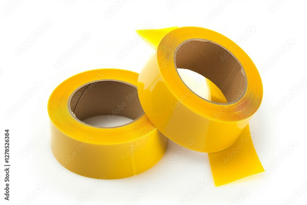 Bright yellow tape rolls on white background. AI image Bright yellow tape rolls on white background. AI image
