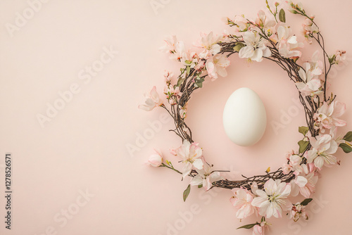 Easter eggs and flowers - Easter concept with a peach color background.