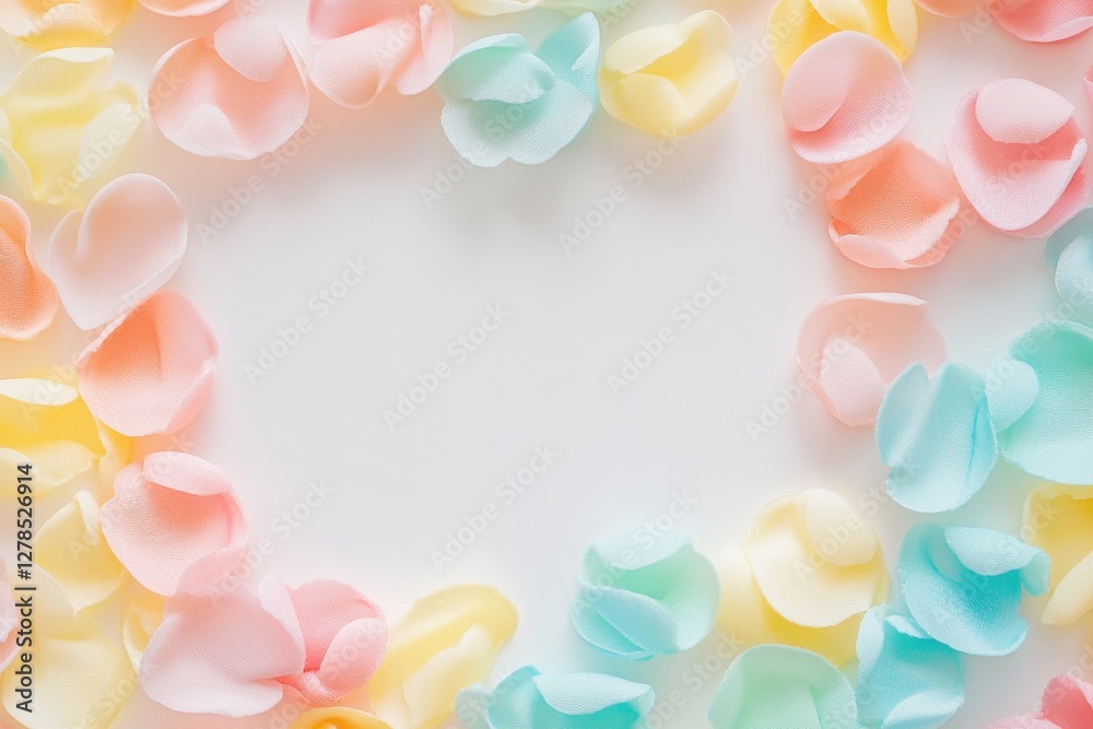 Soft Pastel Petals Creating a Romantic Frame on White Background Soft Pastel Petals Creating a Romantic Frame on White Background