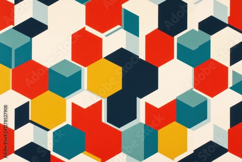 Colorful geometric pattern featuring hexagons and cubes design