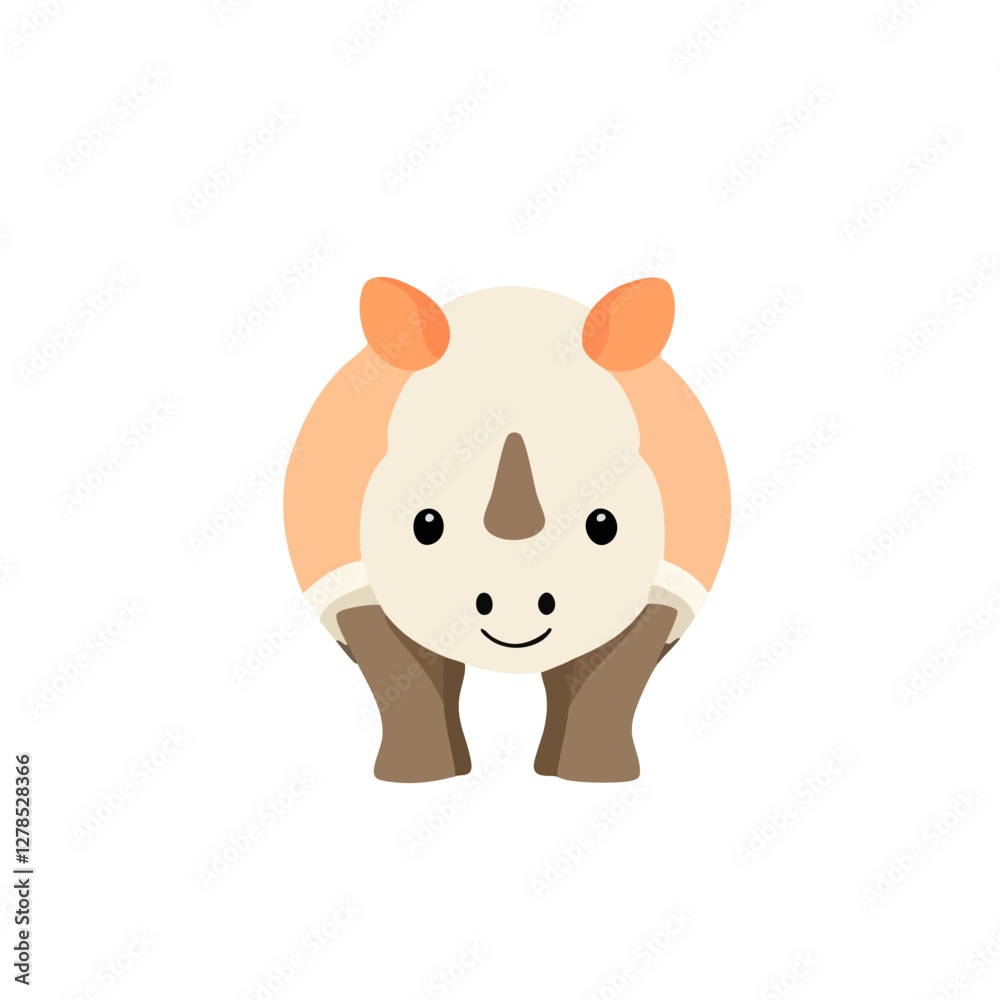 Cute Cartoon Rhinoceros with Light Beige Color and Small Horn Cute Cartoon Rhinoceros with Light Beige Color and Small Horn