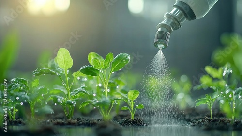 Irrigation in action nurturing healthy green plants greenhouse environment close-up photography growth and care in agriculture