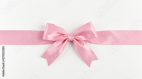 Elegant pink satin ribbon bow on white background