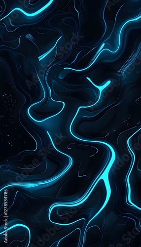 Abstract dark background featuring bright blue flowing lines