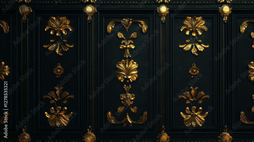 Elegant ornate gold molding patterns on luxurious wall decoration for home and interior design Elegant ornate gold molding patterns on luxurious wall decoration for home and interior design