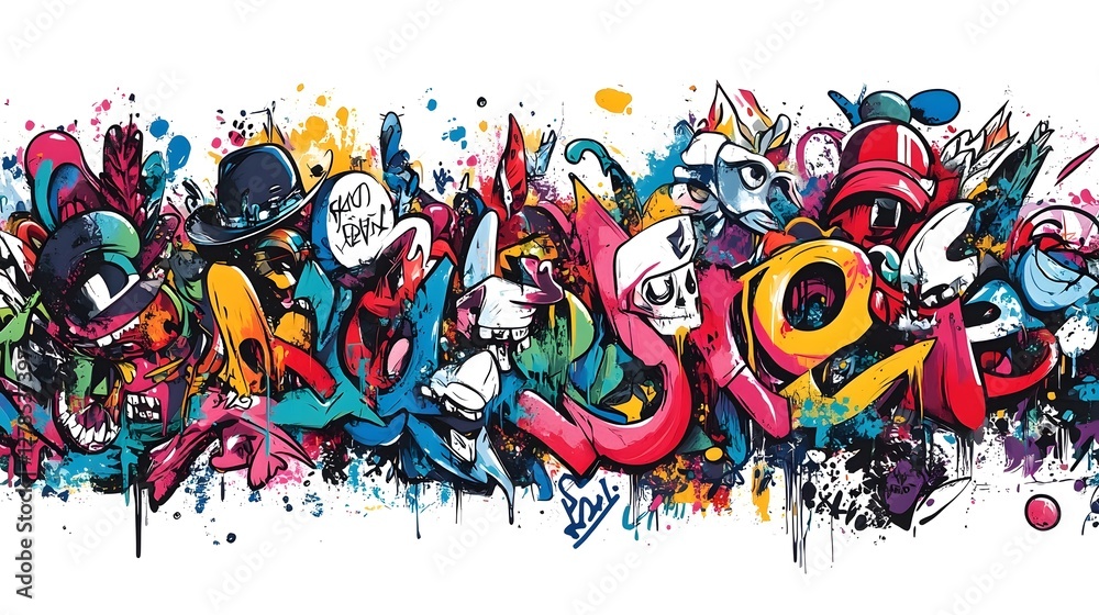 Naklejka premium Colorful Graffiti Art on Urban Wall with Abstract Graphic Designs