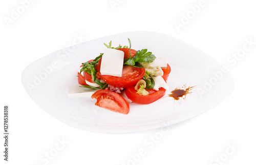 Wallpaper Mural A white plate with tomatoes and cheese on a white background Torontodigital.ca