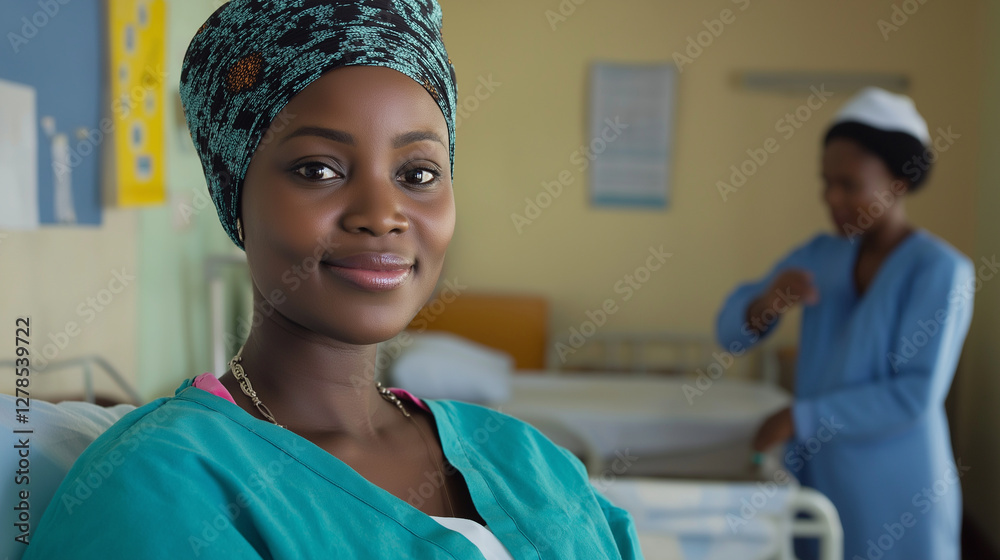 A peaceful maternity ward with a pregnant woman resting on a hospital bed, smiling warmly at the camera, while a friendly nurse adjusts her pillow. A peaceful maternity ward with a pregnant woman resting on a hospital bed, smiling warmly at the camera, while a friendly nurse adjusts her pillow.