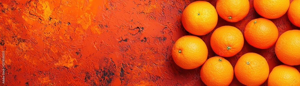 Fresh and Juicy Oranges on Vibrant Rustic Background with Texture Pattern in Bright Orange and Red Hues Fresh and Juicy Oranges on Vibrant Rustic Background with Texture Pattern in Bright Orange and Red Hues