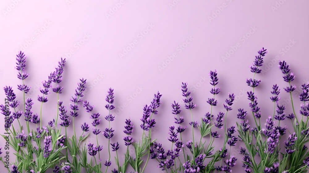 Naklejka premium Vibrant Purple Lavender Field with Blooming Flowers in Summer Countryside Landscape