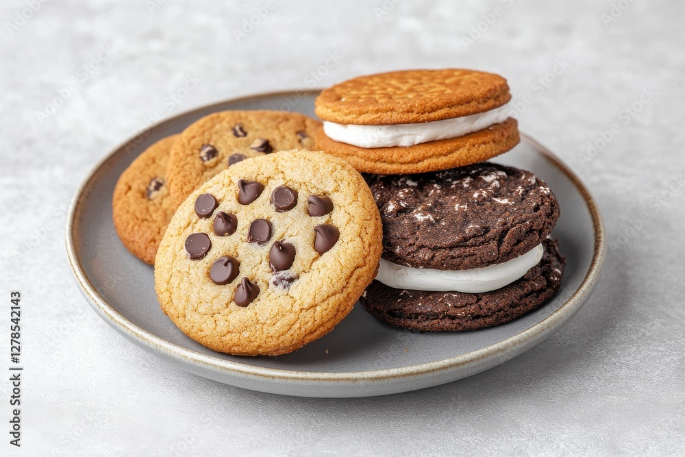 Delicious Assortment of Classic Cookies on Grey Plate Delicious Assortment of Classic Cookies on Grey Plate