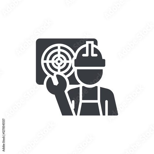 Worker fixing an HVAC unit with a wrench vector icon
