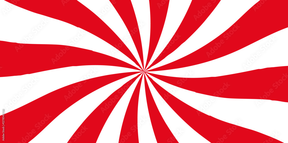 Fototapeta premium Red and white twisted swirl. Spiral radial striped backdrop design. Sunburst background, Retro background.Preppy summer theme background. Vector illustration.